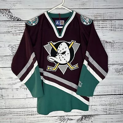 Vintage Starter Anaheim Mighty Ducks NHL Hockey Jersey Boys Kids Youth Size S/M • $59.99