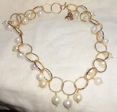 Mercedes Salazar Womens Gold Tone Bronze In The Clouds Pearl Necklace • $59.99