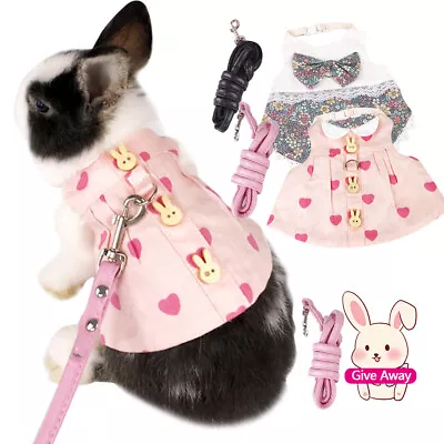 Small Animal Rabbit Floral Dress Harness Vest Set Clothes Travel Chest Strap • $10.08