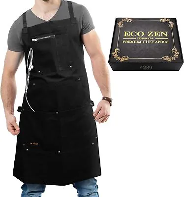 Professional Grade Chef Apron For Men - Ideal For KitchenBBQCooking Black • $36.65