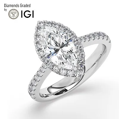 IGI 2CT  Solitaire Lab-Grown Marquise Diamond Engagement Ring950 Platinum • $3224