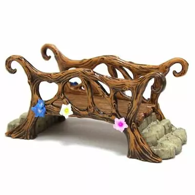 Miniature Fairy Garden Plastic Wood Bridge W/ Flowers & Stone Steps-Buy 3 Save $ • $14.20