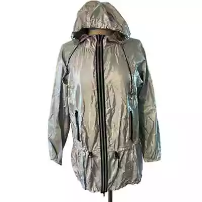 Milly Ny Silver Hoodie Zipper Front Raincoat Sz S-m    Rt $379 • $79