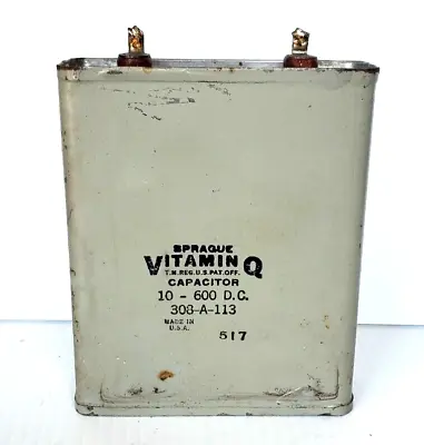 (1) Vintage SPRAGUE VITAMIN Q 10 Mfd @ 600V PIO Oil Capacitor • $44.95