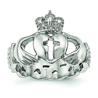 Chisel Stainless Steel Polished Claddagh With Cross Ring SR450 • $46.99