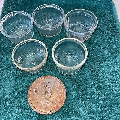 5 Antique Ribbed Glass Jelly Jars 3-Kerr 1-Atlas 1-?; 4- 8 Oz Atlas 6 Oz 1 Cover • $15.99