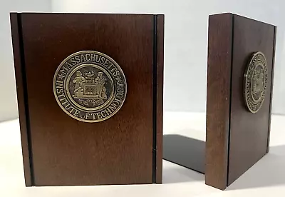 MIT Massachusetts Institute Of Technology  Wood W/Brass MIT Seal Book Ends • $34.99