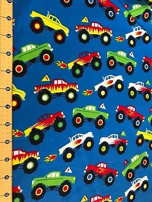 Monster Trucks Flannel Fabric Sold By The Yard #1148 • $5.99