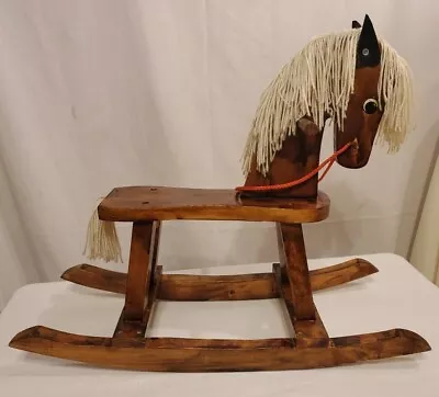 Vintage Wood Handcrafted Child's Rocking Horse Wooden Stained Brown 26 ×21 ×10  • $32