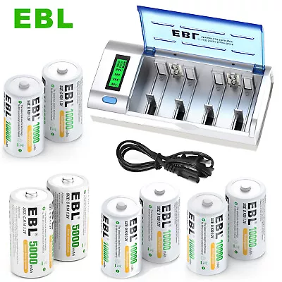 EBL C D Cell C/D Size NI-MH Rechargeable Batteries Pack Battery Charger Lot • $10.19