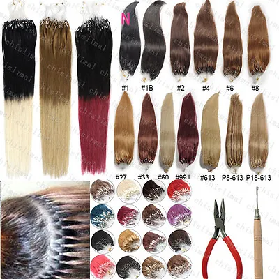 100% Remy Human Hair Extensions Loop Micro Ring Beads 8A 16-26Inch Straight Hair • $19.75