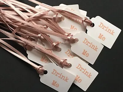 £2.45 • Buy Pack 20 Small Rose Gold Drink Me Favour Tags Labels With Matching Ribbon