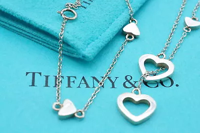 Tiffany & Co Heart Link Lariat Necklace Sterling Silver925 7.6g W/Bag 12131 • $375.36