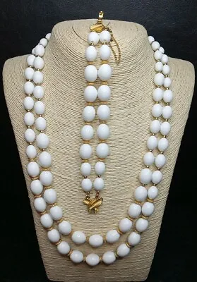 Vintage MONET White Lucite Double Strand Necklaces & Bracelet Set. 9819 • $29.99