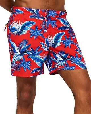 SUPERDRY Mens Red Blue Yacht Club Palm Tree Swim Shorts Trunks W/ Mesh Large L • $14.24