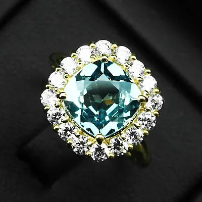 Charming Aquamarine Blue 4.20Ct. 925 Sterling Silver Gold Handmade Ring Jewelry • $24.99