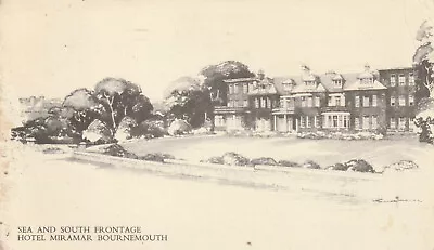 BOURNEMOUTH HOTEL MIRAMAR SEA AND SOUTH FRONTAGE Dorset - Vintage POSTCARD • £3.97