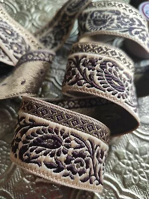 £2 • Buy Gold Multicoloured Indian Embroidered Paisley Jacquard Ribbon 32mm Wide Trim