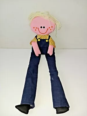 Vintage Long Legs Flat Hippy Girl 35  Cloth Doll With Yarn Hair • $45.90