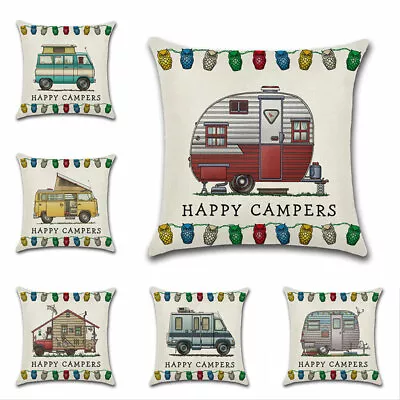45*45cm Happy Campers Car Cushion Cover Print Throw Pillow Case Pillowcase • $8.32