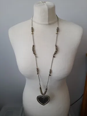 Costume Jewellery Statement Necklace Silver Tone Beaded Heart Pendant M&S • £6