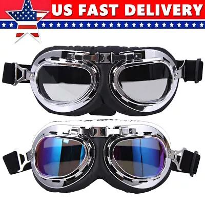 Vintage Retro Motorcycle Helmet Aviator Pilot Flying Goggles ATV Glasses Eyewear • $8.54