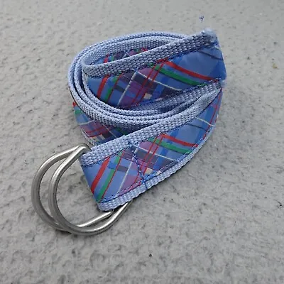 L. L. Bean Ribbon Web Belt D Ring Casual Blue Plaid Womens Sz Medium 44 In Long • $19.40