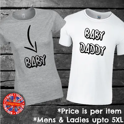 Baby - Baby Daddy Matching Couples T-shirt Set Mens Ladies Funny Gift • £10.95