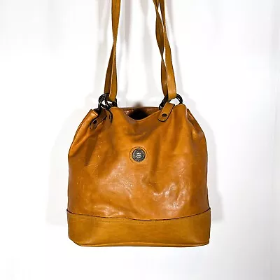 Vintage Capezio Leather Satchel Butterscotch Bucket Bag Purse Crossbody FLAW • $0.99