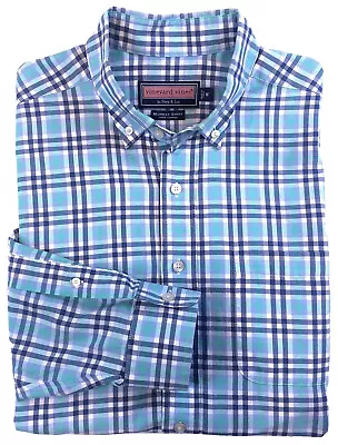 VINEYARD VINES Mens Size Medium Murray Shirt Blue Green Plaid Cotton Long Sleeve • $21.95
