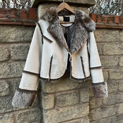 £29.99 • Buy Afghan Coat Y2K Cropped Faux Fur Penny Lane Jacket Hippie Boho XL BNWT