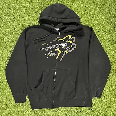 VTG Y2K Fox Racing Men's Size M/L Long Sleeve Full Zip Graphic Hoodie Black • $35