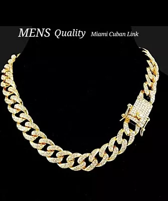 Mens Bling Luxury Gold Plated Out Diamond Hip Hop Iced Out CUBAN LINK  • £26.99