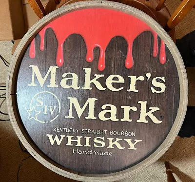 MAKER'S MARK Sign Bourbon OAK Whiskey Barrel Head Bar Sign • $150