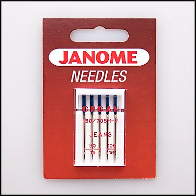 JANOME Sewing Machine JEANS NEEDLES - SIZES 90/14 100/16 (PACK OF 5) -990416000 • £4.95