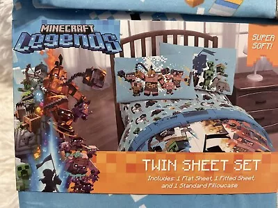 NEW Minecraft LEGENDS Microfiber Twin Bed Size 3pc Sheet And Pillow Case Set • $25