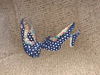 MISS L-FIRE-Suede-Navy/White Polka Dot Retro Style Slingback-Sz 8-Excellent • $49.99