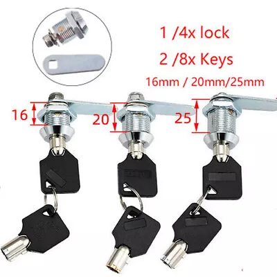 1/4x16/20/25mm Cam Lock Door Barrel Drawer Cabinet Mail Box Locker Cupboard+2Key • £9.59