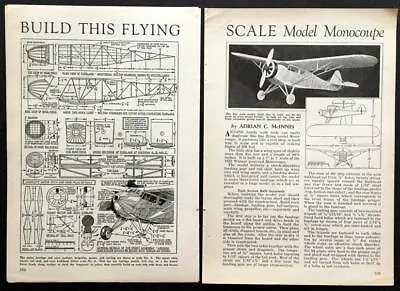 1932 Warner Rubber-powered Monocoupe Free Flight HowTo Build PLANS 5' Wingspan • $8.99