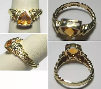 C1559 Vintage 14K Solid Yellow Gold Grooved V Ring W/Trillon Citrine Sz 6.25 • $240