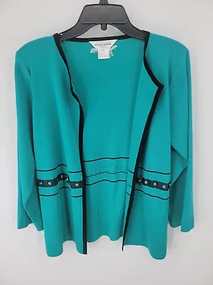 Misook Sweater Womens XS Petite Blue Black Open Front Designer Cardigan • $25.66