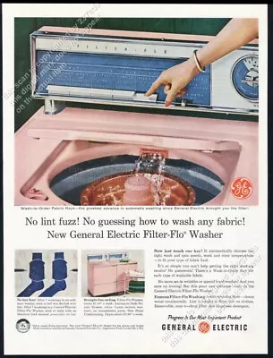 1958 Pink Washer Washing Machine Photo GE General Electric Vintage Print Ad • $8.09