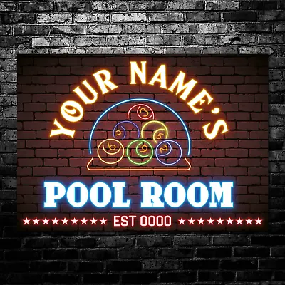 £5.70 • Buy Personalised Billiards Neon Effect Sign Pool Room Wall Art Decor Metal Plaque