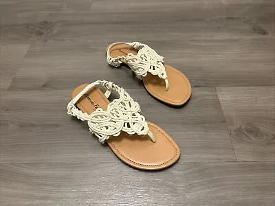 American Eagle Weave Rope Sandals Summer Spring Beach Size 9.5 Flat Casual Ivory • $13.88