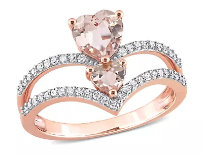 7/8 Carat (ctw) Morganite Heart Ring 10K Rose Gold With Diamonds • $516.06