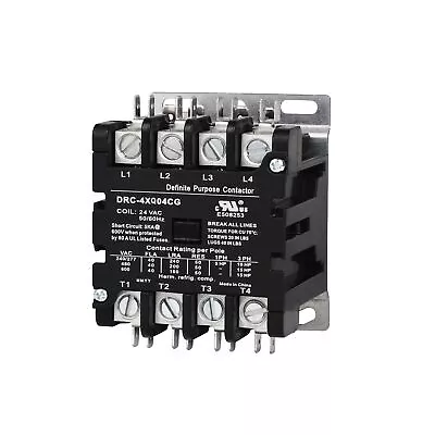 Sunlee Controls DEFINITE PURPOSE CONTACTOR 4 Pole 40 Amp 50 RES 120V Coil Fit... • $78.63