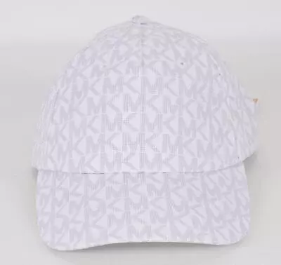 New Michael Kors Signature MK Logo Canvas Baseball Cap Hat One Size WHITE $68 • $37.80