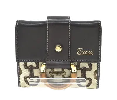 $165.55 • Buy Auth Used GUCCI Purse Cow Horsebit Abbey Leather Wallet Brown K03005 Folding