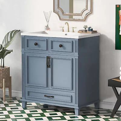 30  Bathroom Vanity W/ Resin Sink Solid Wood Frame Bathroom Cabinet Drawer • $278