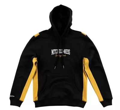 Mitchell And Ness Paneled Fleece Hoody Own Brand Black/Gold Pullover New • £58.54